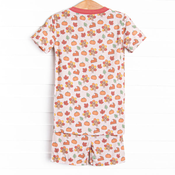 Turkeys and Treats Bamboo Pajama Short Set, Red