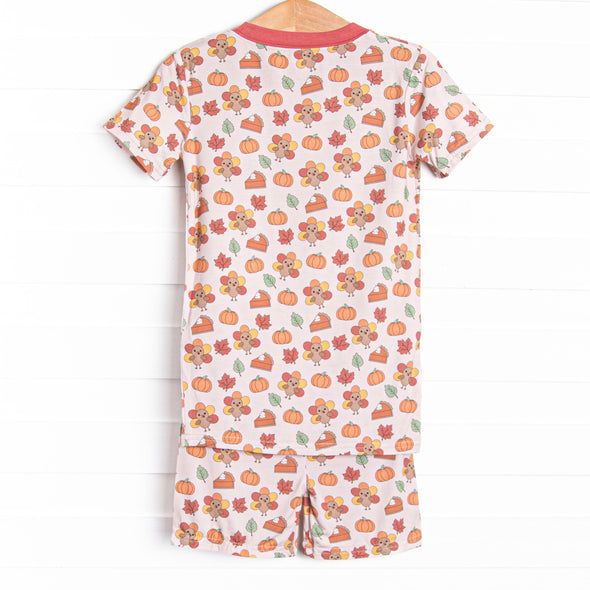Turkeys and Treats Bamboo Pajama Short Set, Red
