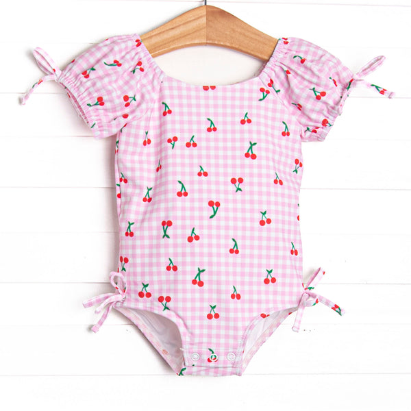 Cherry Sweet Puff Sleeve One Piece, Pink