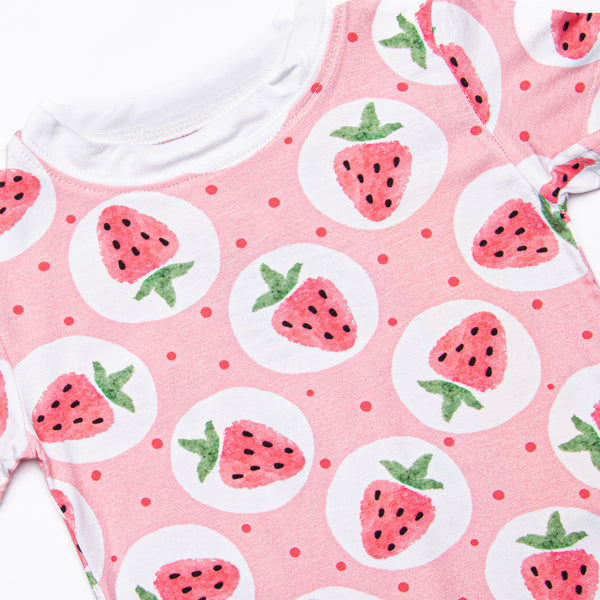 Strawberry Blossom Bamboo Pajama Short Set, Pink