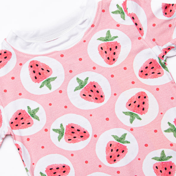 Strawberry Blossom Bamboo Pajama Short Set, Pink