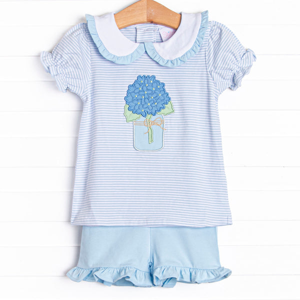 Freshly Picked Petals Applique Short Set, Blue