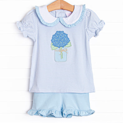 Freshly Picked Petals Applique Short Set, Blue