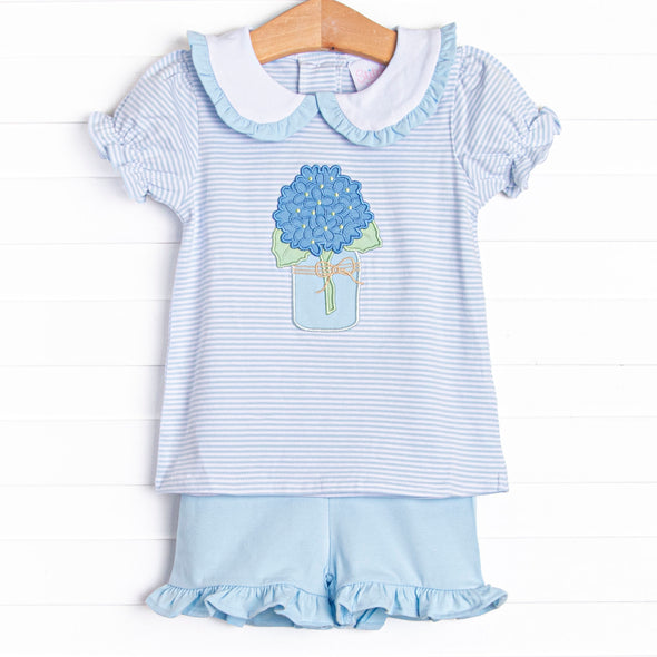Freshly Picked Petals Applique Short Set, Blue
