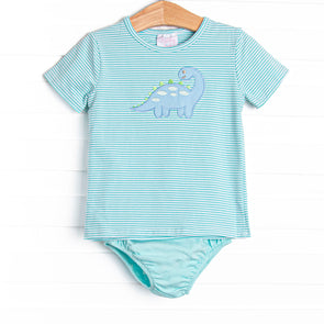 Jurassic Journey Applique Diaper Set, Green Stripe