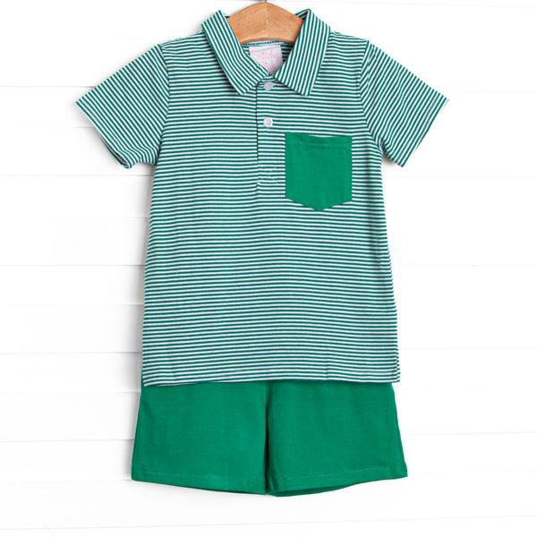 Levi Short Set, Forest Green Stripe