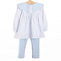 Pondside Picnic Collared Legging Set, Blue Gingham