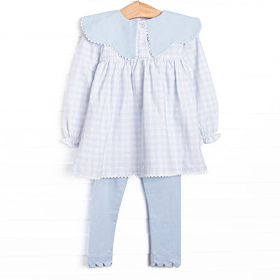 Pondside Picnic Collared Legging Set, Blue Gingham