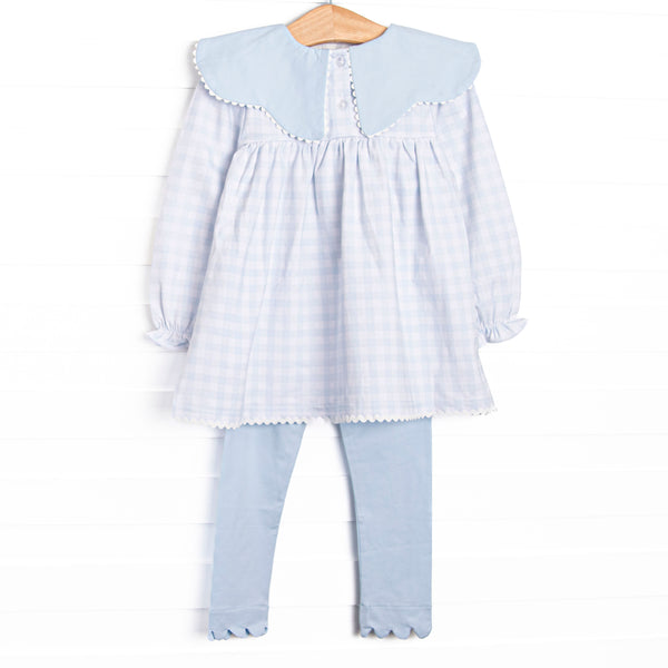Pondside Picnic Collared Legging Set, Blue Gingham