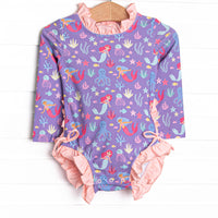 Under the Sea Adventures Long Sleeve One Piece Rash Guard, Purple
