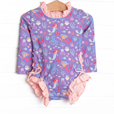 Under the Sea Adventures Long Sleeve One Piece Rash Guard, Purple