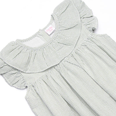 Simple Seersucker Ruffle Dress, Sage Green