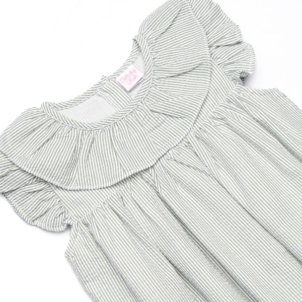 Simple Seersucker Ruffle Dress, Sage Green