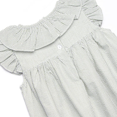 Simple Seersucker Ruffle Dress, Sage Green