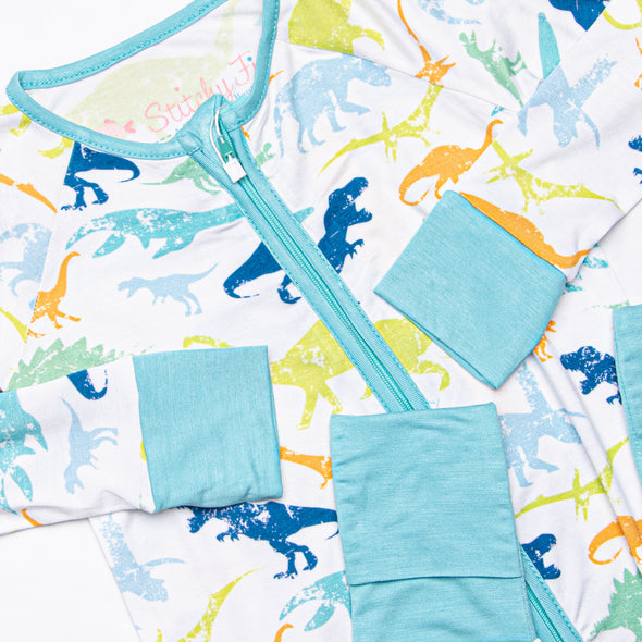 Day at Dino Park Bamboo Zippy Pajama, Blue