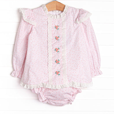 Bleu: Merritt Embroidered Diaper Set, Pink