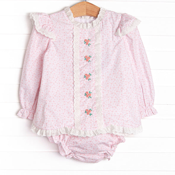 Bleu: Merritt Embroidered Diaper Set, Pink
