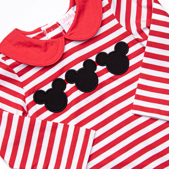 Mouse Ear Magic Applique Short Romper, Red Stripe