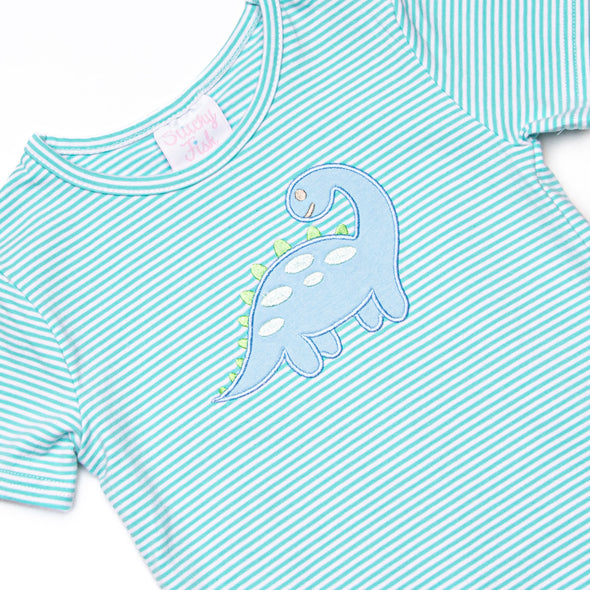 Jurassic Journey Applique Diaper Set, Green Stripe