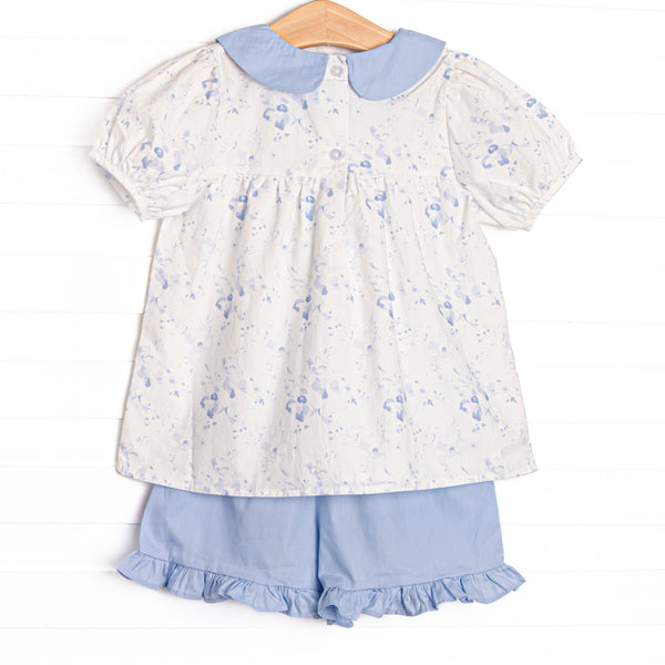 Wishing on Watercolors Ruffle Short Set, Blue