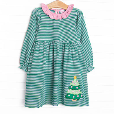 O' Christmas Tree Applique Dress, Green