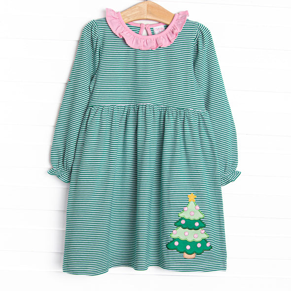 O' Christmas Tree Applique Dress, Green
