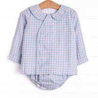 Bleu: Foster Long Sleeve Diaper Set, Red and Blue Plaid