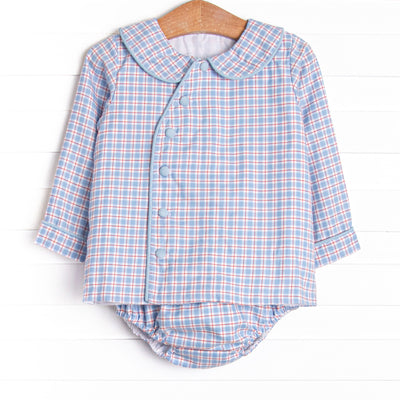 Bleu: Foster Long Sleeve Diaper Set, Red and Blue Plaid