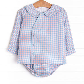 Bleu: Foster Long Sleeve Diaper Set, Red and Blue Plaid