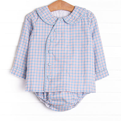 Bleu: Foster Long Sleeve Diaper Set, Red and Blue Plaid