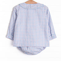 Bleu: Foster Long Sleeve Diaper Set, Red and Blue Plaid