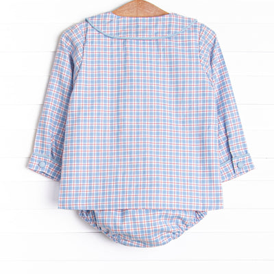 Bleu: Foster Long Sleeve Diaper Set, Red and Blue Plaid