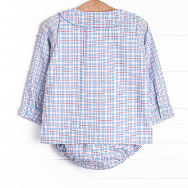 Bleu: Foster Long Sleeve Diaper Set, Red and Blue Plaid