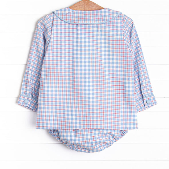 Bleu: Foster Long Sleeve Diaper Set, Red and Blue Plaid