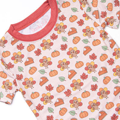 Turkeys and Treats Bamboo Pajama Short Set, Red