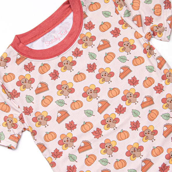 Turkeys and Treats Bamboo Pajama Short Set, Red