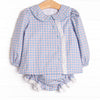 Bleu: Frances Long Sleeve Diaper Set, Blue and Red Plaid