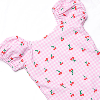 Cherry Sweet Puff Sleeve One Piece, Pink