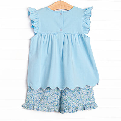 In the Grove Scalloped Ruffle Short Set, Blue