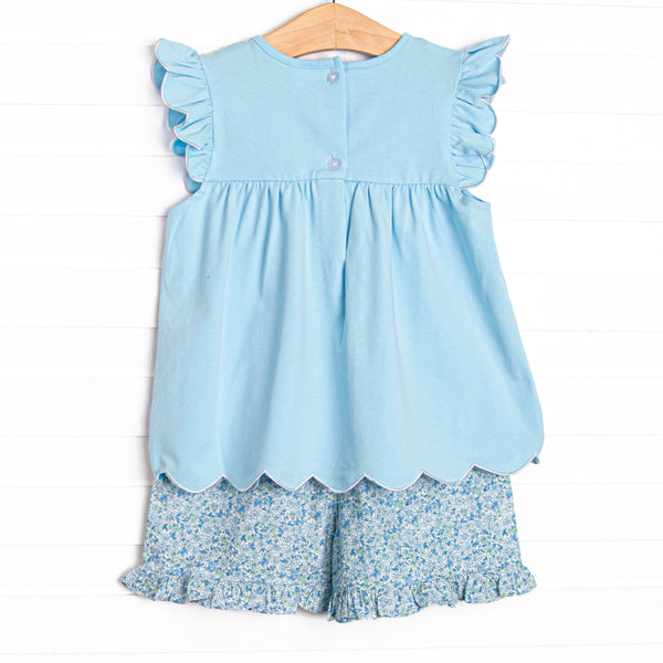 In the Grove Scalloped Ruffle Short Set, Blue