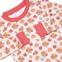 Turkeys and Treats Bamboo Pajama Set, Red