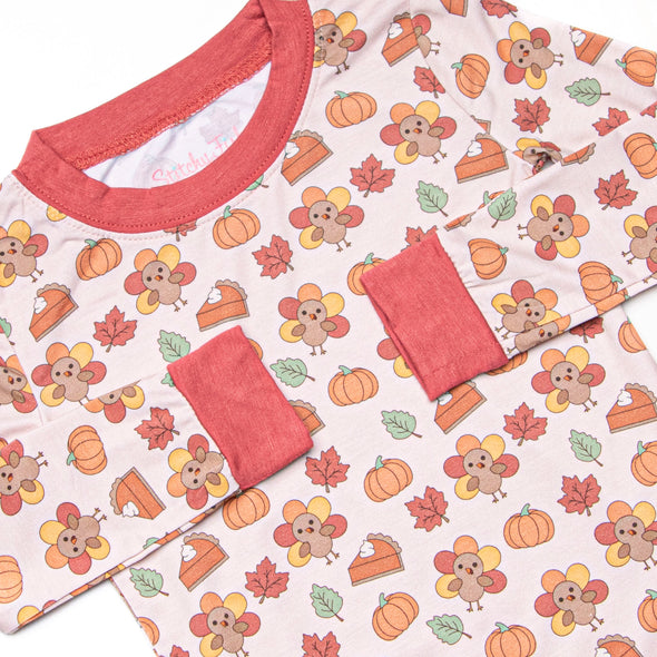 Turkeys and Treats Bamboo Pajama Set, Red