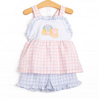 By the Beach Applique Ruffle Short Set, Pink