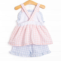 By the Beach Applique Ruffle Short Set, Pink