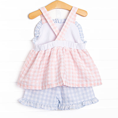 By the Beach Applique Ruffle Short Set, Pink