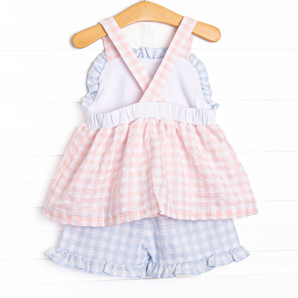 By the Beach Applique Ruffle Short Set, Pink
