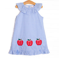 Apples to Apples Applique Ruffle Dress, Blue