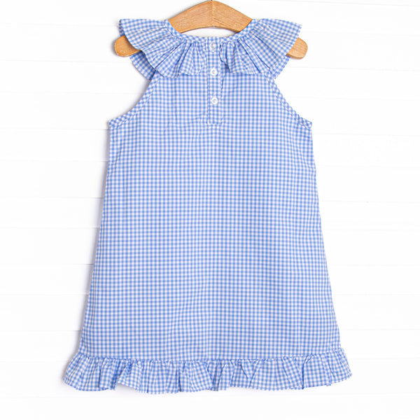 Apples to Apples Applique Ruffle Dress, Blue