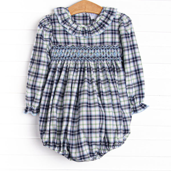 Bleu: Cordelia Smocked Long Sleeve Bubble, Blue
