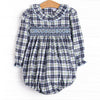 Bleu: Cordelia Smocked Long Sleeve Bubble, Blue